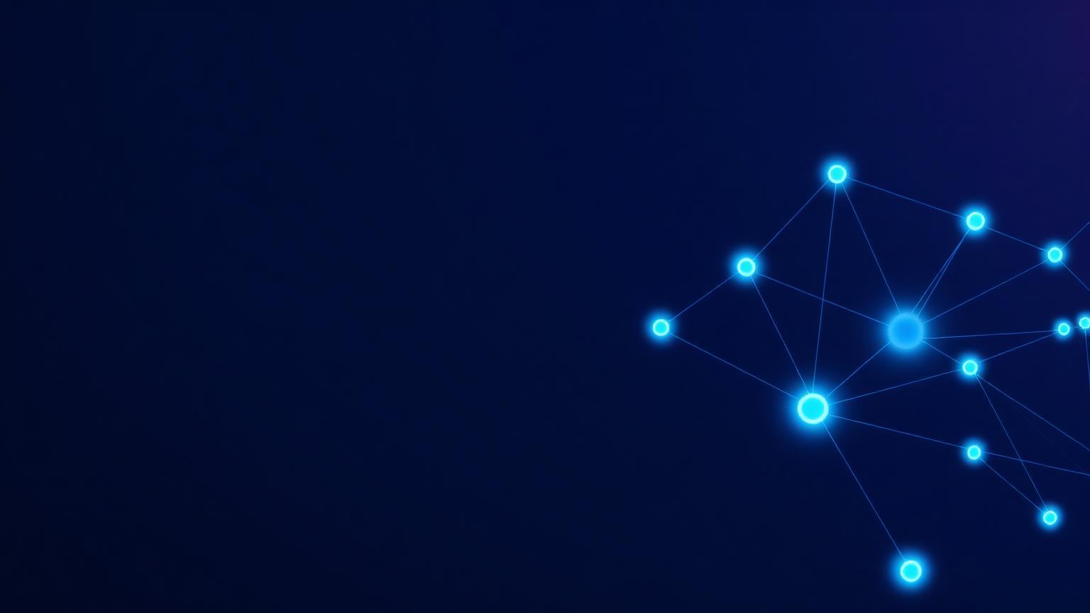 Rete neurale di nodi blu connessi su sfondo scuro — illustrazione concettuale di consulente AI per aziende