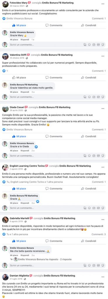 recensioni Emilio Bonura | Consulenza professionale Facebook